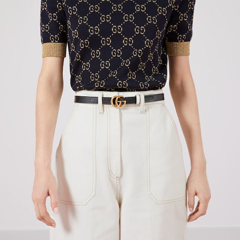 GG Marmont reversible thin belt - white leather