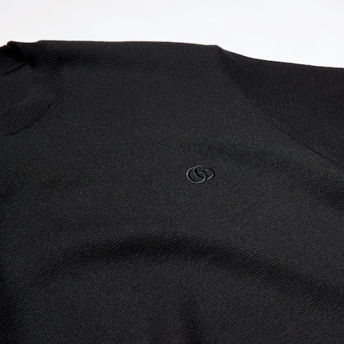 Knit silk cotton T-shirt with embroidery - black