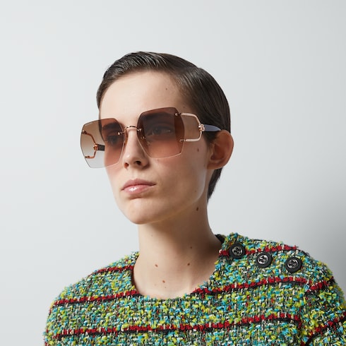 Geometric frame sunglasses - rose gold-toned metal