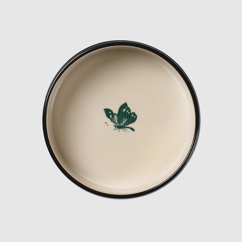 Large Herbarium print pet bowl - green and ivory porcelain