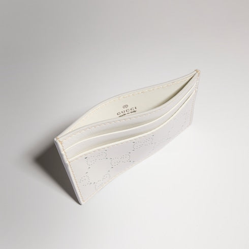 Perforated GG card case - white GG leather