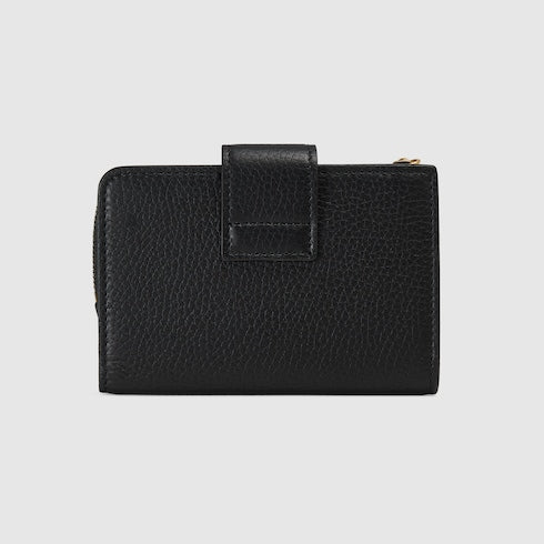 Medium Double G wallet with bamboo - black leather