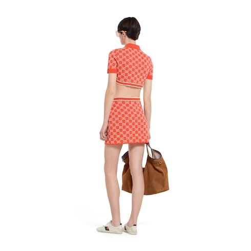 GG fine cotton jacquard skirt - orange and ivory