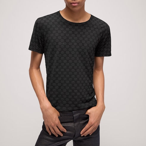 Printed cotton jersey T-shirt - black