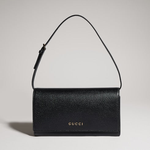 Mini pouch with Gucci lettering - black leather