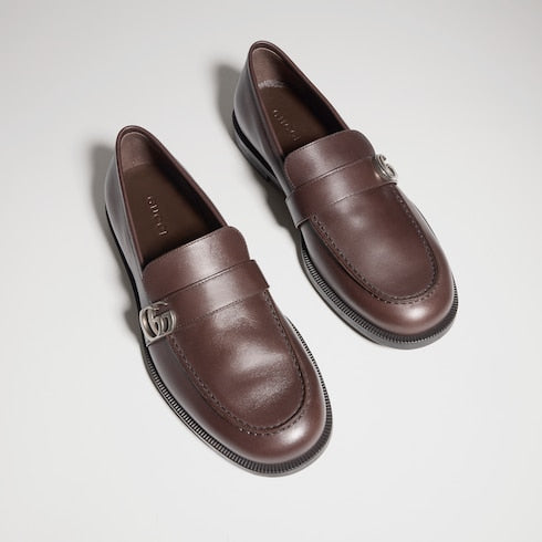 Men's loafer with Double G - dark brown brushed leather