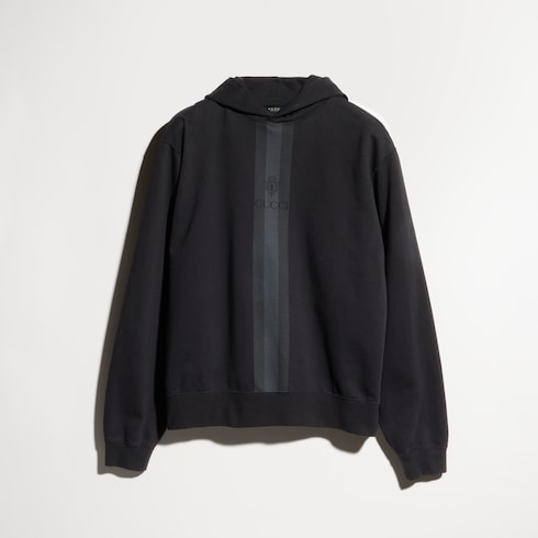 Cotton hooded sweatshirt with muted Web - black
