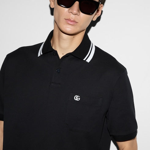 Cotton polo shirt with embroidery - navy