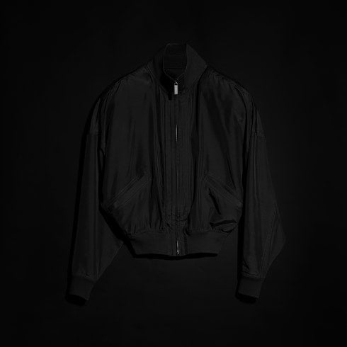 Silk poplin zip jacket - black
