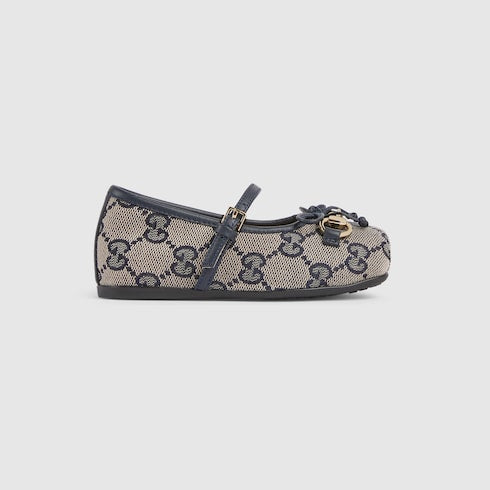 Toddler ballet flat with Horsebit - beige and blue GG canvas