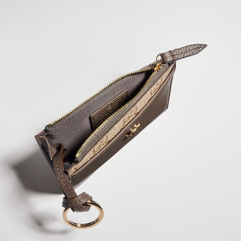 Bi-color GG Marmont zip key pouch - dark taupe leather