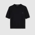 Knit wool top with embroidery - black