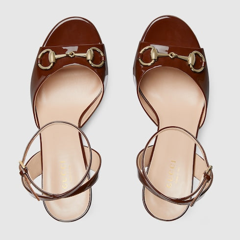 Women's Horsebit platform sandal - dark brown patent leather