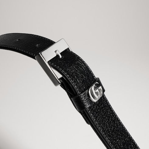 Belt with square buckle - black leather