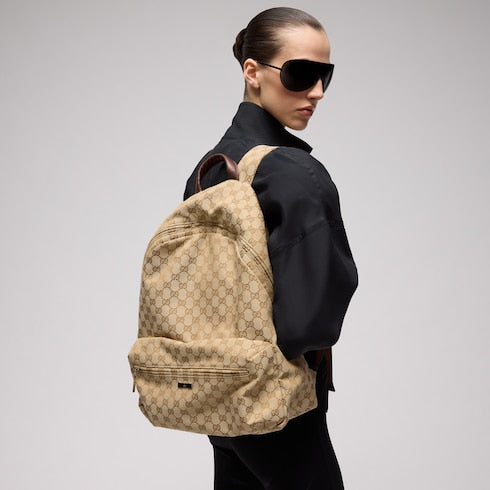 Large Gucci Tag backpack - sand and brown GG canvas