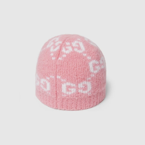 GG alpaca blend hat - pink and white