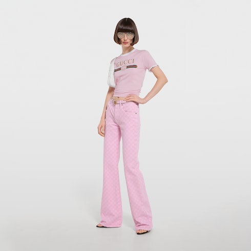 Cotton jersey T-shirt with print - light pink