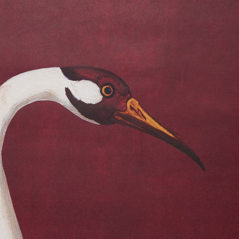 Heron print wallpaper - Rosso Ancora red