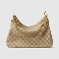 Lady Lunetta Chain medium shoulder bag - sand and brown GG canvas