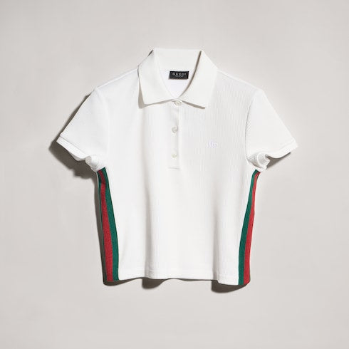 Rib cotton jersey polo shirt with Web - white