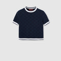 GG fine cotton jacquard top - navy and white