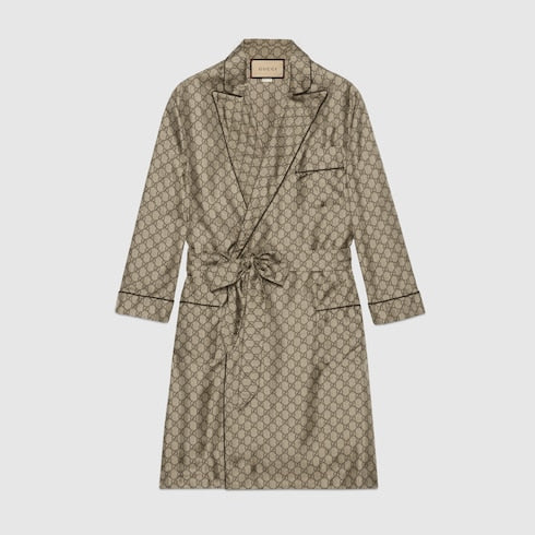 GG Supreme print silk shirt - beige and ebony