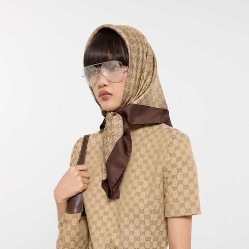 GG silk twill jacquard carré - brown and light brown