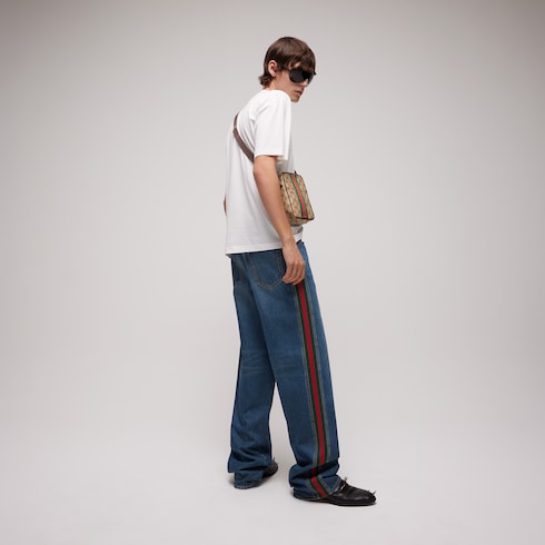 Cotton denim pants with Web insert - blue