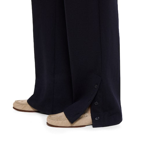 Cotton jersey leisure pants with embroidery - dark blue