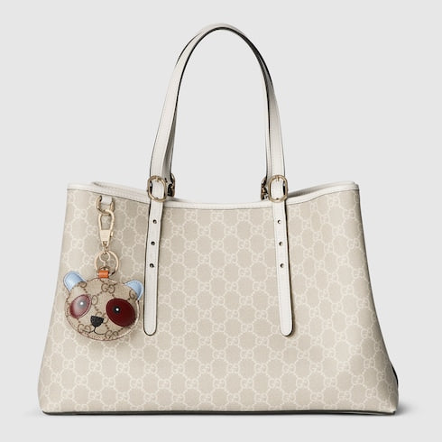 GG Emblem large tote bag - beige and white GG fabric