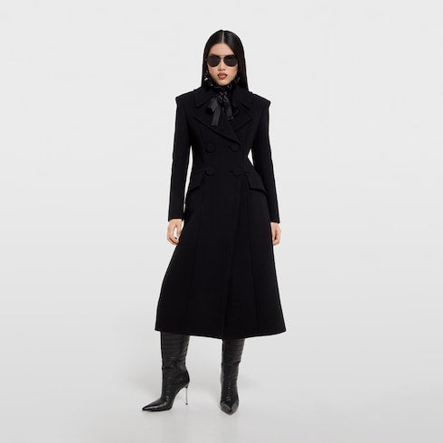 Double-breasted wool coat - black