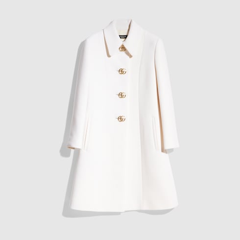 Wool natté coat with Double G button - white