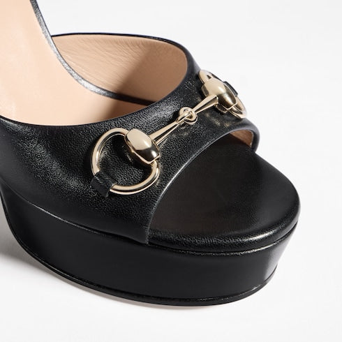 Women's Horsebit platform sandal - black leather