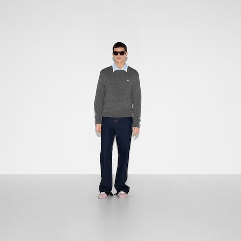 Embroidered wool cashmere sweater - grey