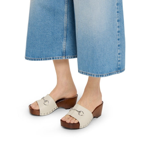 Women's platform clog with Horsebit - ivory leather
