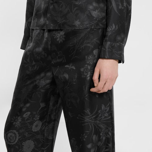 Printed silk twill pants - black and grey
