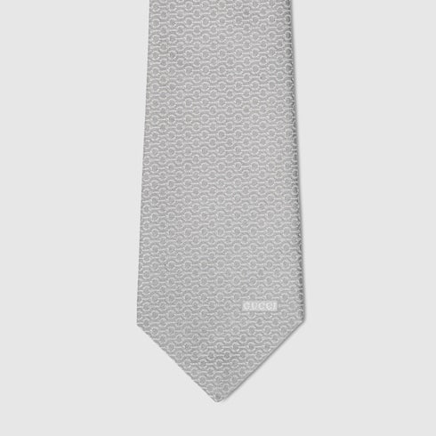 Gucci Horsebit silk jacquard tie - white