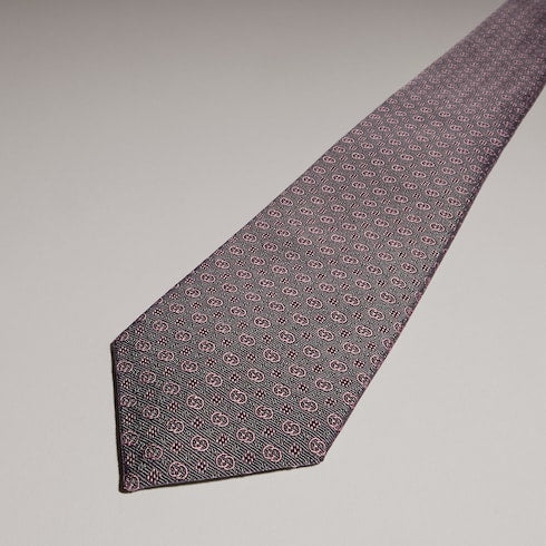 Interlocking G silk jacquard tie - light grey