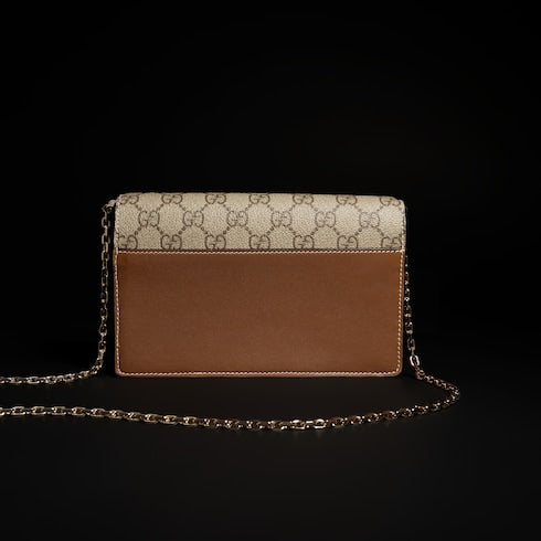 GG Emblem wallet on chain - brown leather