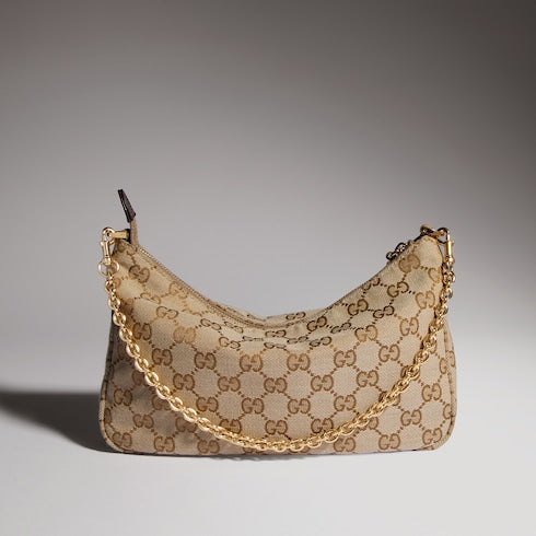 Lady Lunetta Chain small shoulder bag - sand and brown GG canvas