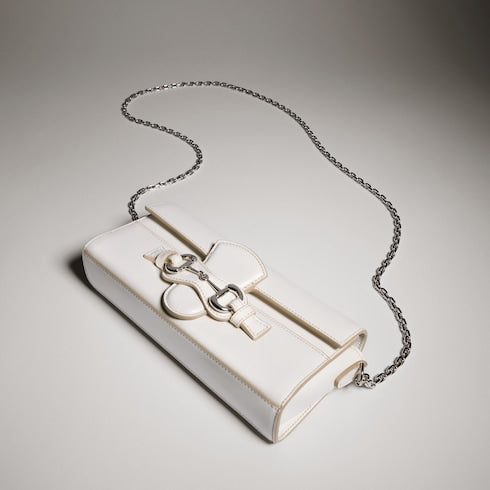 Wallet on chain with Horsebit - white leather