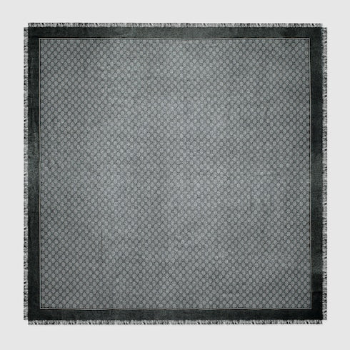 GG wool jacquard shawl - dark grey and black