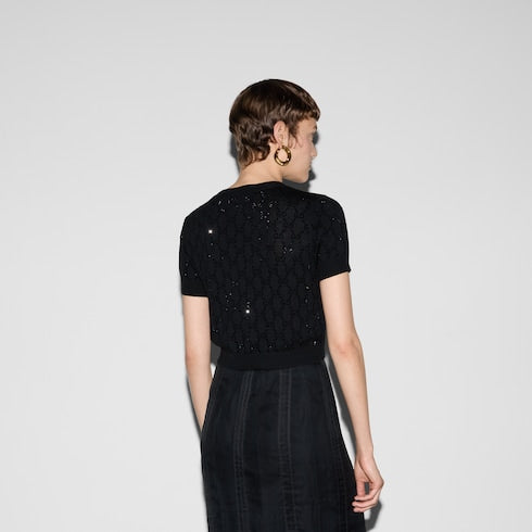 Fine wool GG crystal top - black