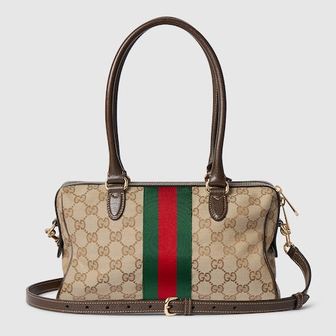 Borsetto medium boston bag - sand and brown GG canvas