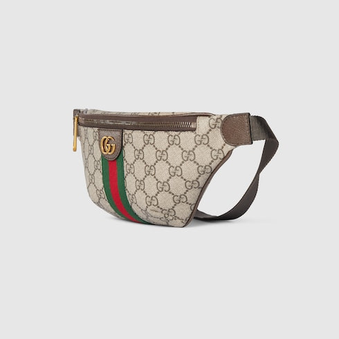 Ophidia small belt bag - beige and dark brown fabric