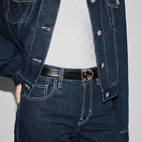 Belt with Interlocking G buckle - black leather