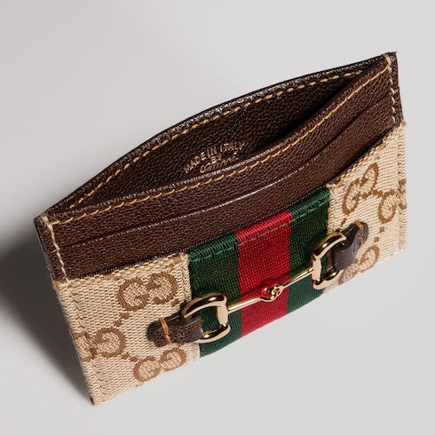 Gucci Horsebit Web card case - sand and brown GG canvas