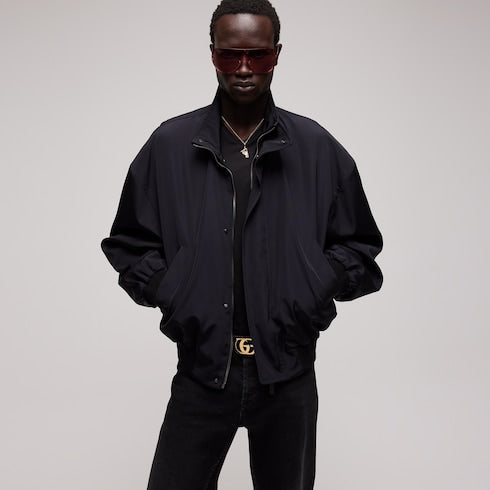 Light cotton acetate faille zip jacket - black
