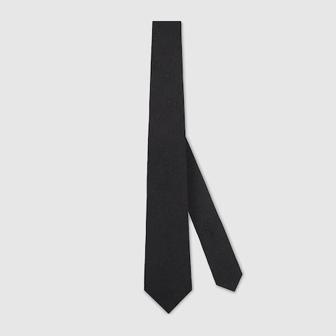 GG silk cotton tie - black