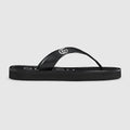 Women's thong sandal with Double G - black leather